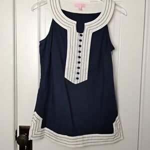Lilly Pulitzer Navy and White Linen and Cotton tunic shirt. Size 6